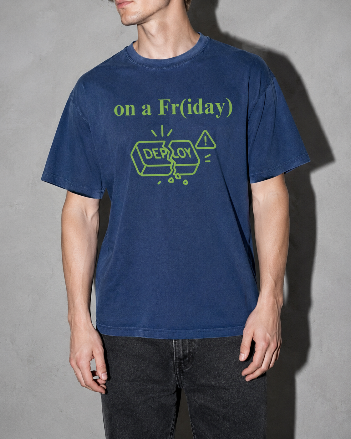 Breaking Prod on a friday Premium Shirt — True Navy Model Zoom Hero