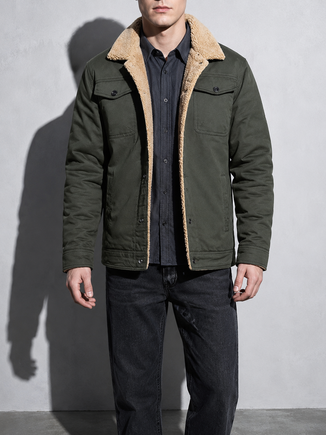 Code Culture catalog | workwear-casual-jacket-mens-coat | color-army-green | zoom detail