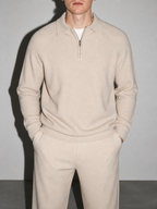 Code Culture catalog | american-casual-half-height-zip-polo-sweater | apricot-colored-rice | zoom detail