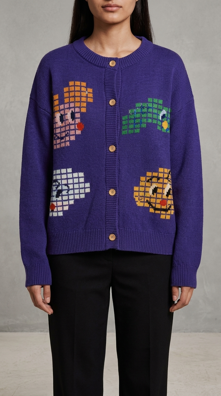 Code Culture catalog | purple-jacquard-cardigan | purple | zoom detail