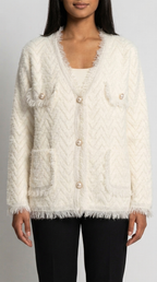 Code Culture catalog | womens-fringed-knitted-cardigan-coat | white | zoom detail