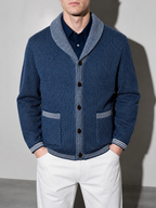 Code Culture catalog | mens-casual-jacquard-sweater-coat | navy-blue | zoom detail