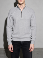 Code Culture catalog | european-and-american-half-zipper-sweater-stand-up-collar-all-match-fleece-mens-sweater-top | light-gray | zoom detail