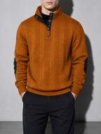 Code Culture catalog | stand-collar-long-sleeve-jacquard-knitted-pullover-sweater | brown2 | zoom detail