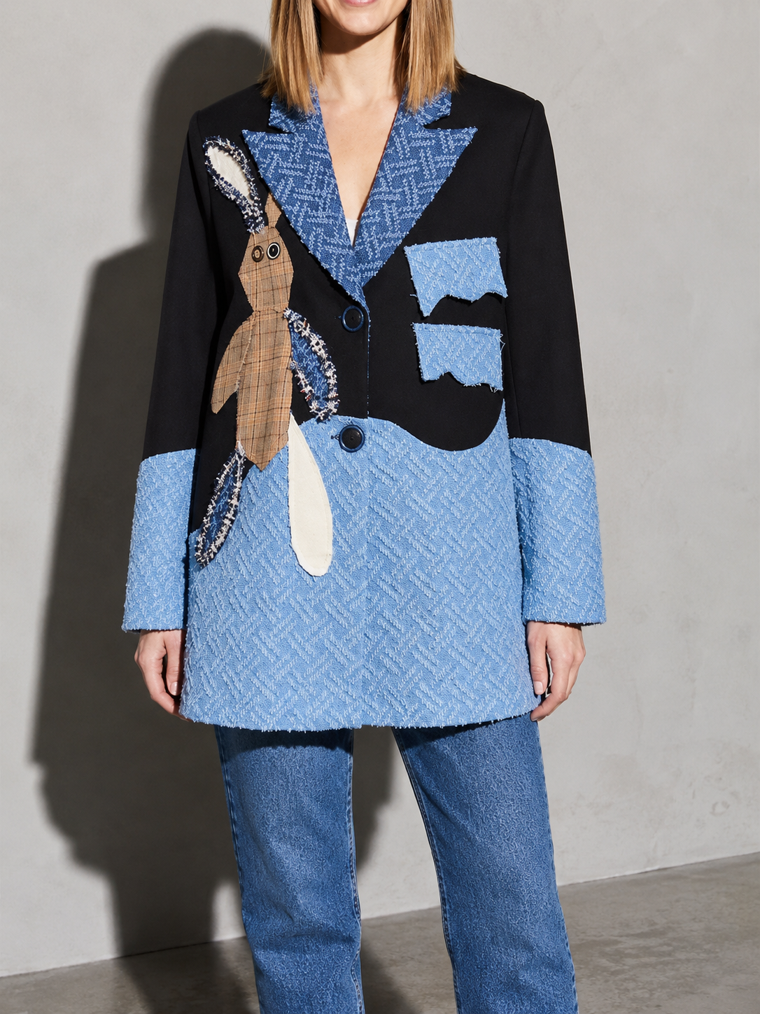 Code Culture catalog | beggar-rabbit-womens-denim-suit-jacket | color-blue | zoom detail