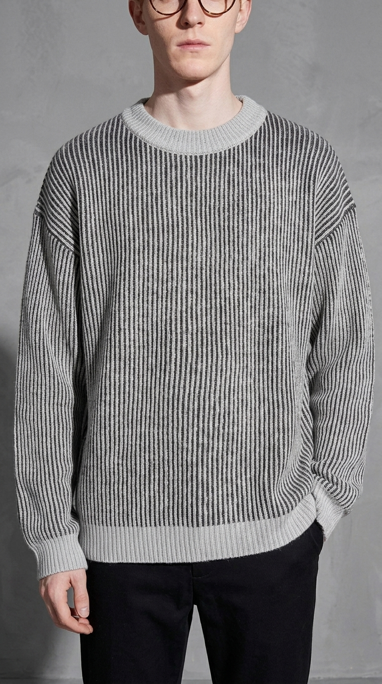 Code Culture catalog | sweater-mens-loose-round-neck-pullover-sweater | grey | zoom detail