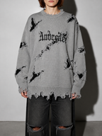 Code Culture catalog | new-personality-street-jacquard-ripped-frayed-vintage-loose-sweater | gray | zoom detail