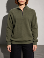 Code Culture catalog | european-and-american-half-zipper-sweater-stand-up-collar-all-match-fleece-mens-sweater-top | army-green | zoom detail