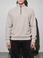 Code Culture catalog | european-and-american-half-zipper-sweater-stand-up-collar-all-match-fleece-mens-sweater-top | apricot | zoom detail