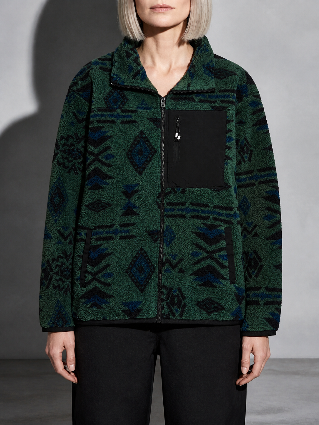 Code Culture catalog | mens-fleece-lined-outdoor-liner-polar-fleece-warm-jacket | dark-green | zoom detail
