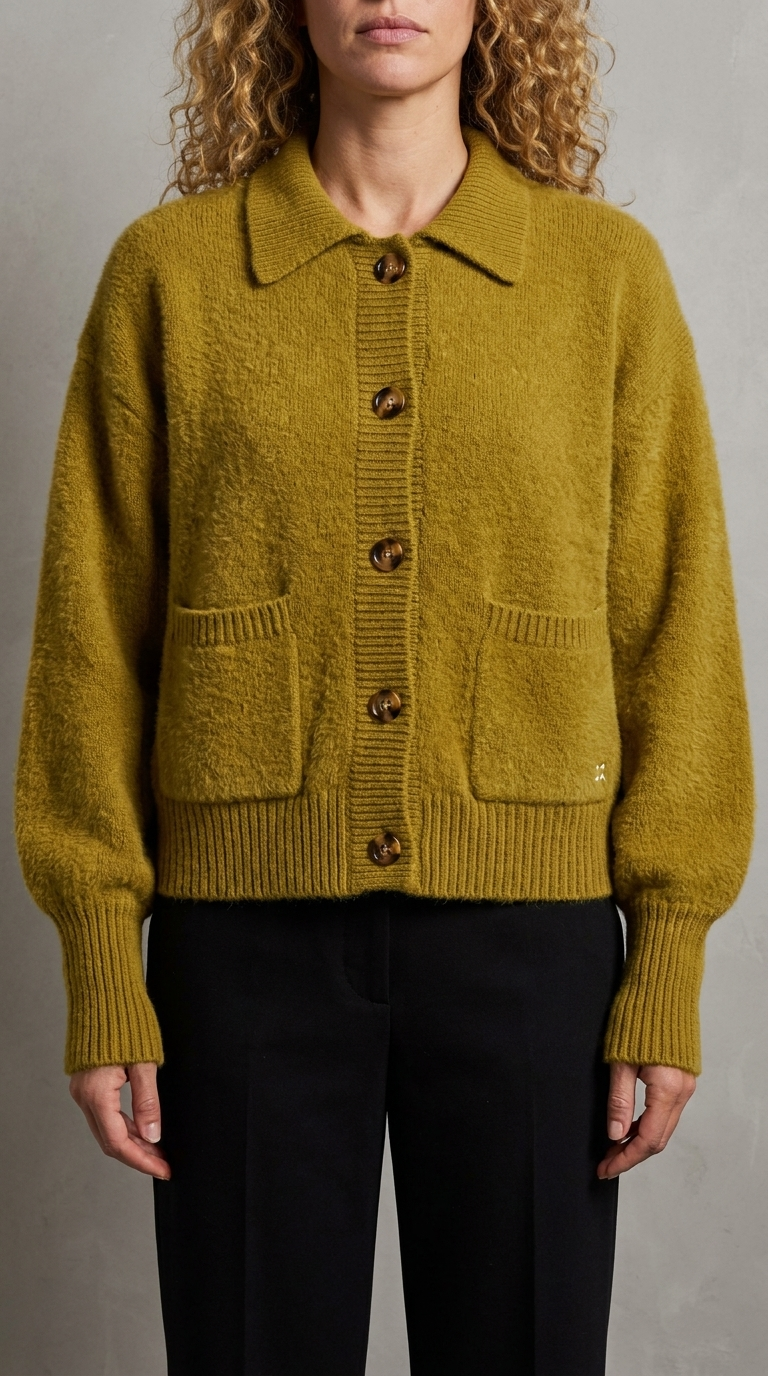Code Culture catalog | imitation-mink-cashmere-sweater-cardigan | green | zoom detail