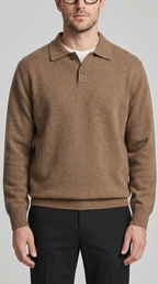 Code Culture catalog | lapel-polo-sweater-mens-loose-sweater | brown | zoom detail
