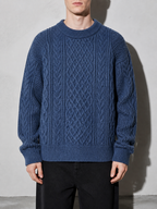 Code Culture catalog | autumn-and-winter-new-mens-twist-sweater-casual-round-neck-pullover-top | blue-round-neck | zoom detail