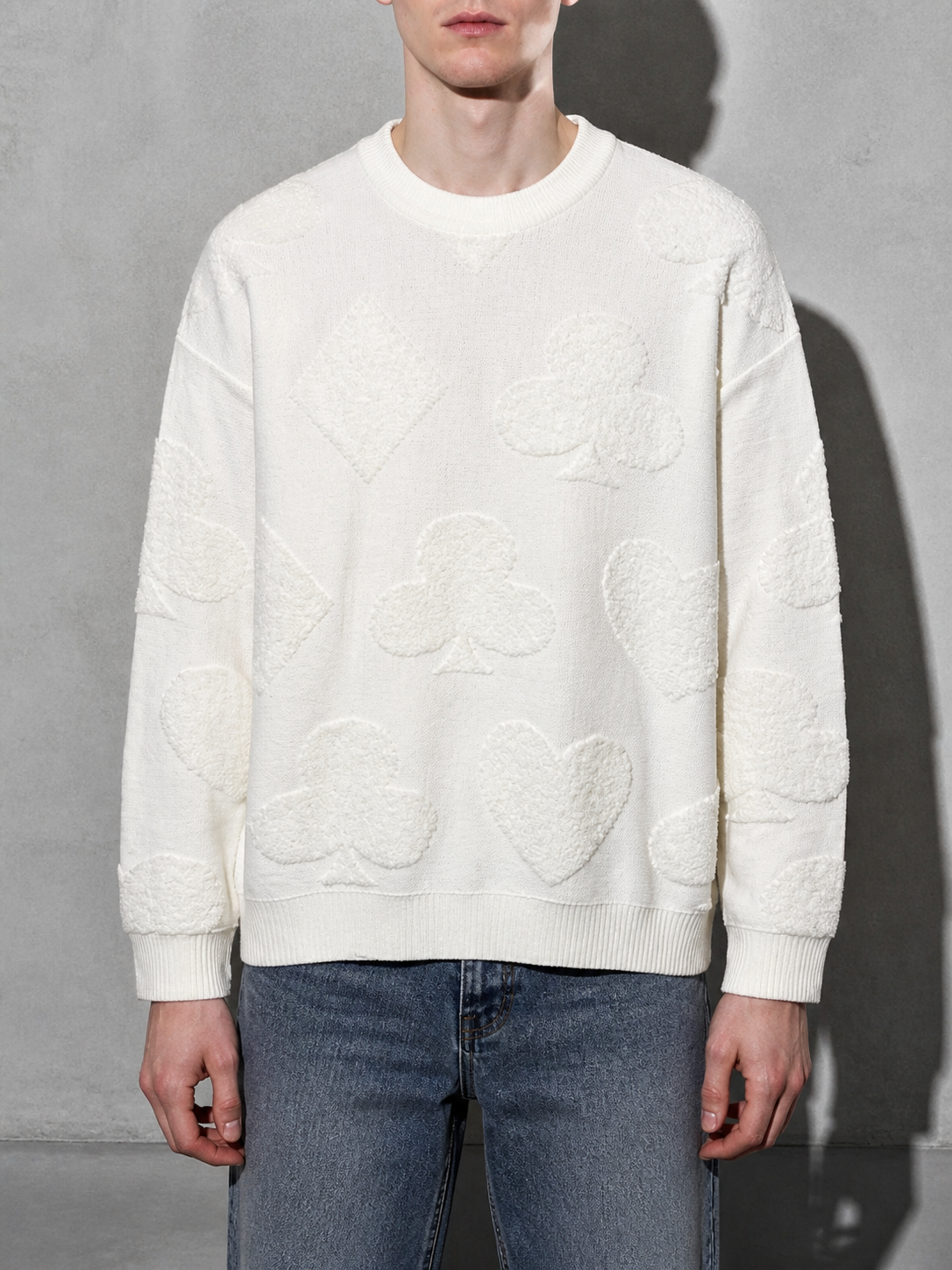 Code Culture catalog | solid-color-jacquard-thermal-sweater | white | zoom detail