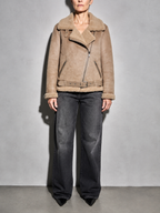 Code Culture catalog | womens-double-sided-suede-motorcycle-jacket | color-camel | zoom detail