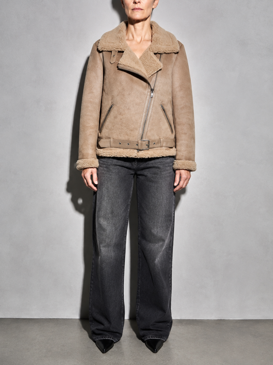 Code Culture catalog | womens-double-sided-suede-motorcycle-jacket | color-camel | zoom detail