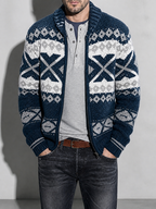 Code Culture catalog | long-sleeve-jacquard-sweater-coat | dark-blue | zoom detail