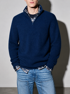 Code Culture catalog | mens-business-casual-loose-zip-stand-collar-sweater | navy-blue | zoom detail