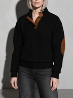 Code Culture catalog | stand-collar-long-sleeve-jacquard-knitted-pullover-sweater | black | zoom detail