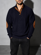 Code Culture catalog | stand-collar-long-sleeve-jacquard-knitted-pullover-sweater | navy-blue | zoom detail