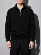 Code Culture catalog | european-and-american-half-zipper-sweater-stand-up-collar-all-match-fleece-mens-sweater-top | black | zoom detail