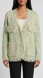 Code Culture catalog | womens-fringed-knitted-cardigan-coat | green | zoom detail