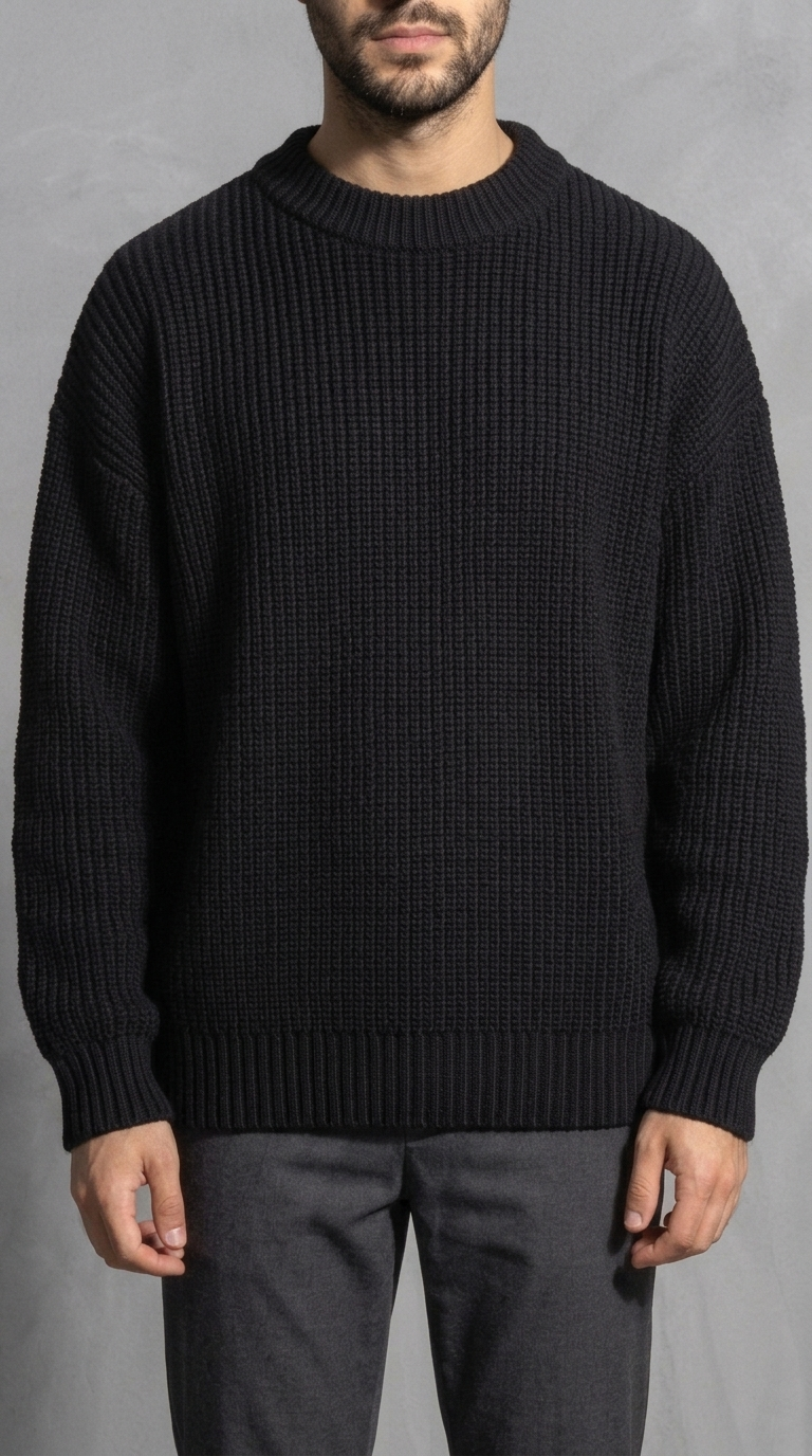 Code Culture catalog | loose-knit-sweater-thickened-bottoming-sweater | black | zoom detail