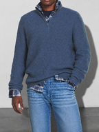 Code Culture catalog | mens-casual-loose-zip-stand-collar-sweater | blue | zoom detail