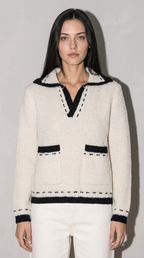 Code Culture catalog | v-neck-sweater-sweater-new-contrast-color | apricot | zoom detail