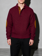 Code Culture catalog | stand-collar-long-sleeve-jacquard-knitted-pullover-sweater | wine-red | zoom detail