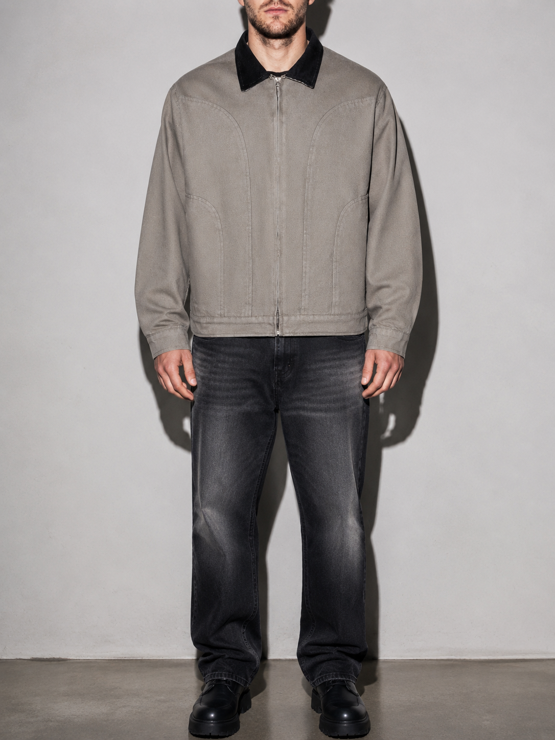 Code Culture catalog | mens-washed-corduroy-collar-stitching-workwear-jacket | color-light-brown | zoom detail