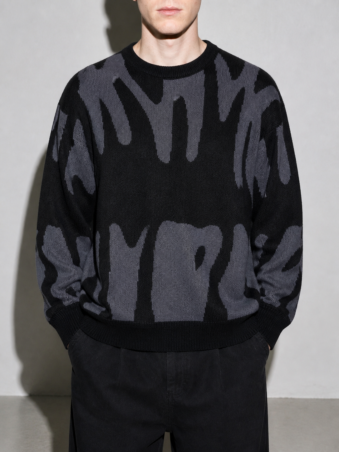 Code Culture catalog | mens-round-neck-sweater-sweater | black-grey | zoom detail