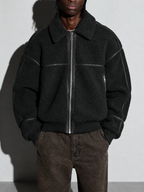 Code Culture catalog | mens-simple-lapel-fleece-jacket | black | zoom detail