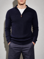 Code Culture catalog | mens-half-zip-stand-up-collar-sweater | navy-blue | zoom detail