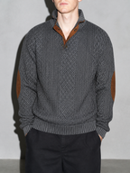 Code Culture catalog | stand-collar-long-sleeve-jacquard-knitted-pullover-sweater | dark-gray | zoom detail
