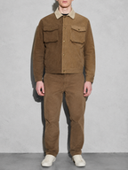 Code Culture catalog | asymmetric-color-contrast-patchwork-workwear-jacket | color-brown | zoom detail