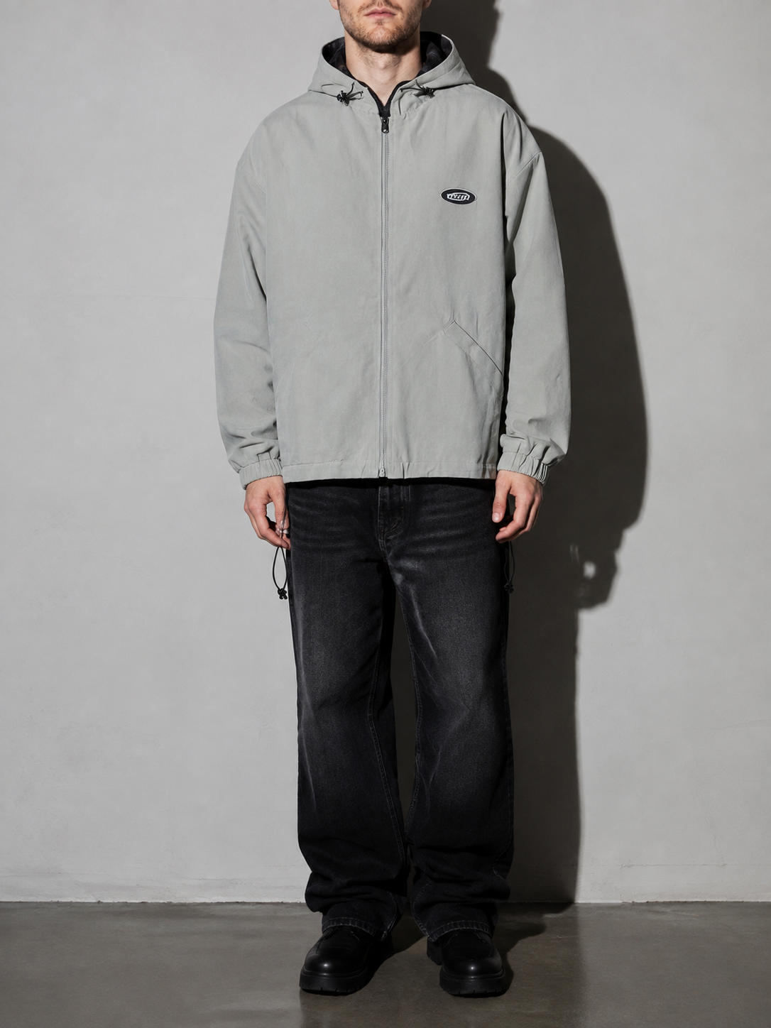Code Culture catalog | retro-check-hooded-workwear-mens-jacket | color-grey | zoom detail