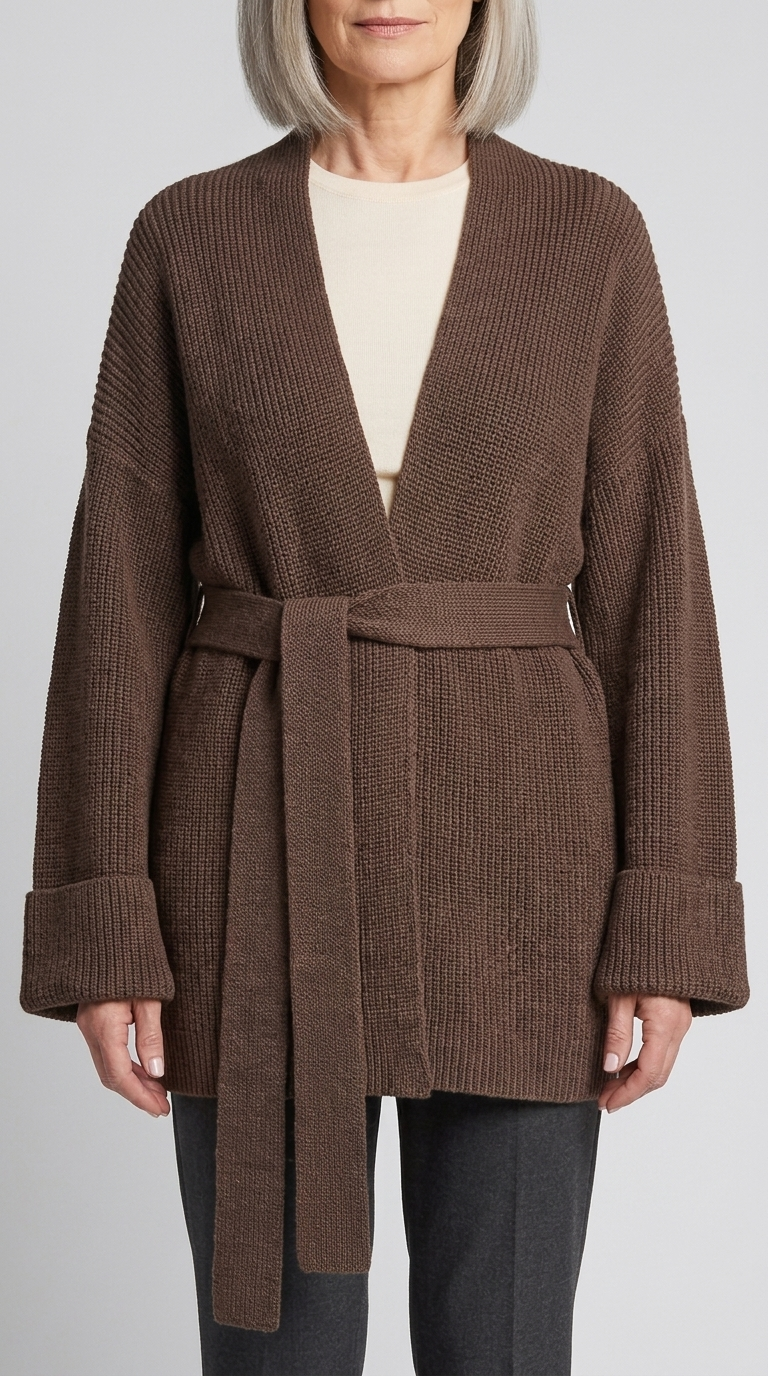 Code Culture catalog | cashmere-belt-knitted-cardigan-jacket | brown | zoom detail