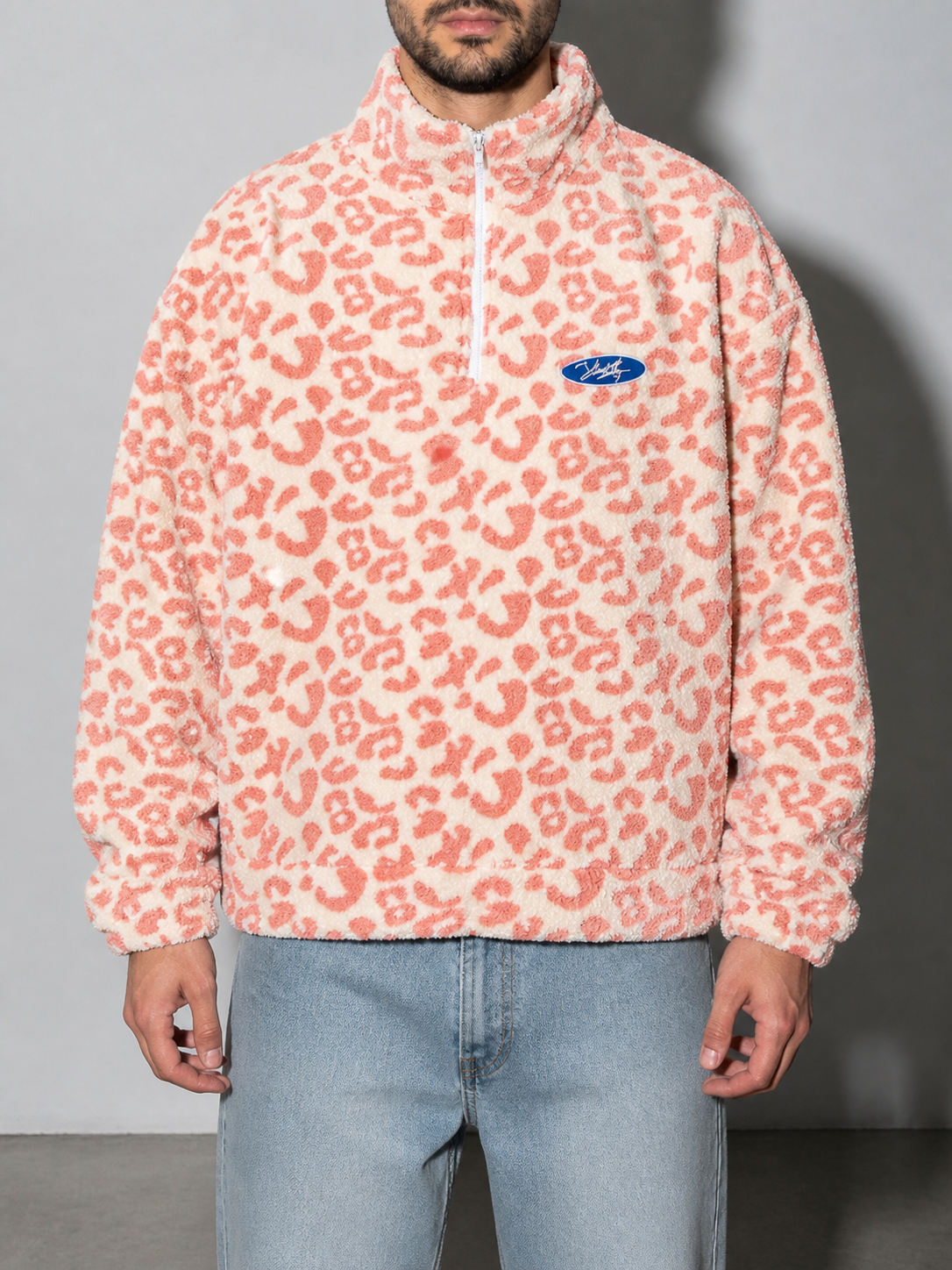 Code Culture catalog | oversized-stand-collar-jacket-lamb-fleece-sweater-fleece-top | 3518pink | zoom detail