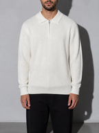 Code Culture catalog | mens-zip-up-polo-knit-sweater | white | zoom detail