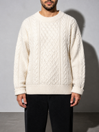Code Culture catalog | autumn-and-winter-new-mens-twist-sweater-casual-round-neck-pullover-top | b046-apricot-white | zoom detail