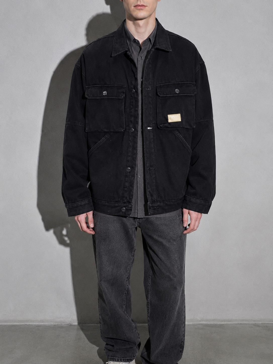 Code Culture catalog | motorcycle-loose-workwear-warm-jacket | color-black-plus-velvet | zoom detail