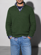 Code Culture catalog | mens-business-casual-loose-zip-stand-collar-sweater | military-green | zoom detail