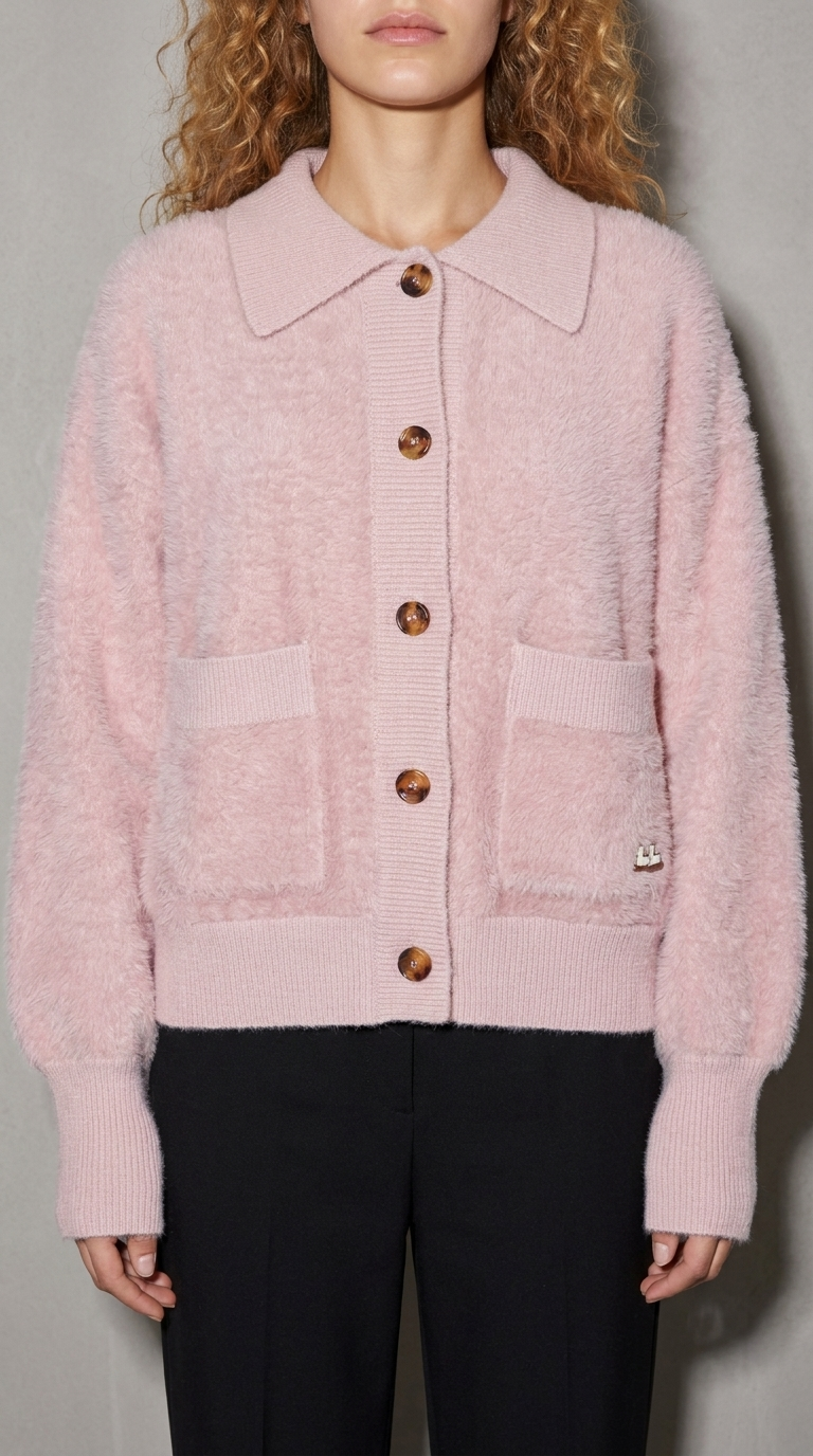 Code Culture catalog | imitation-mink-cashmere-sweater-cardigan | pink | zoom detail