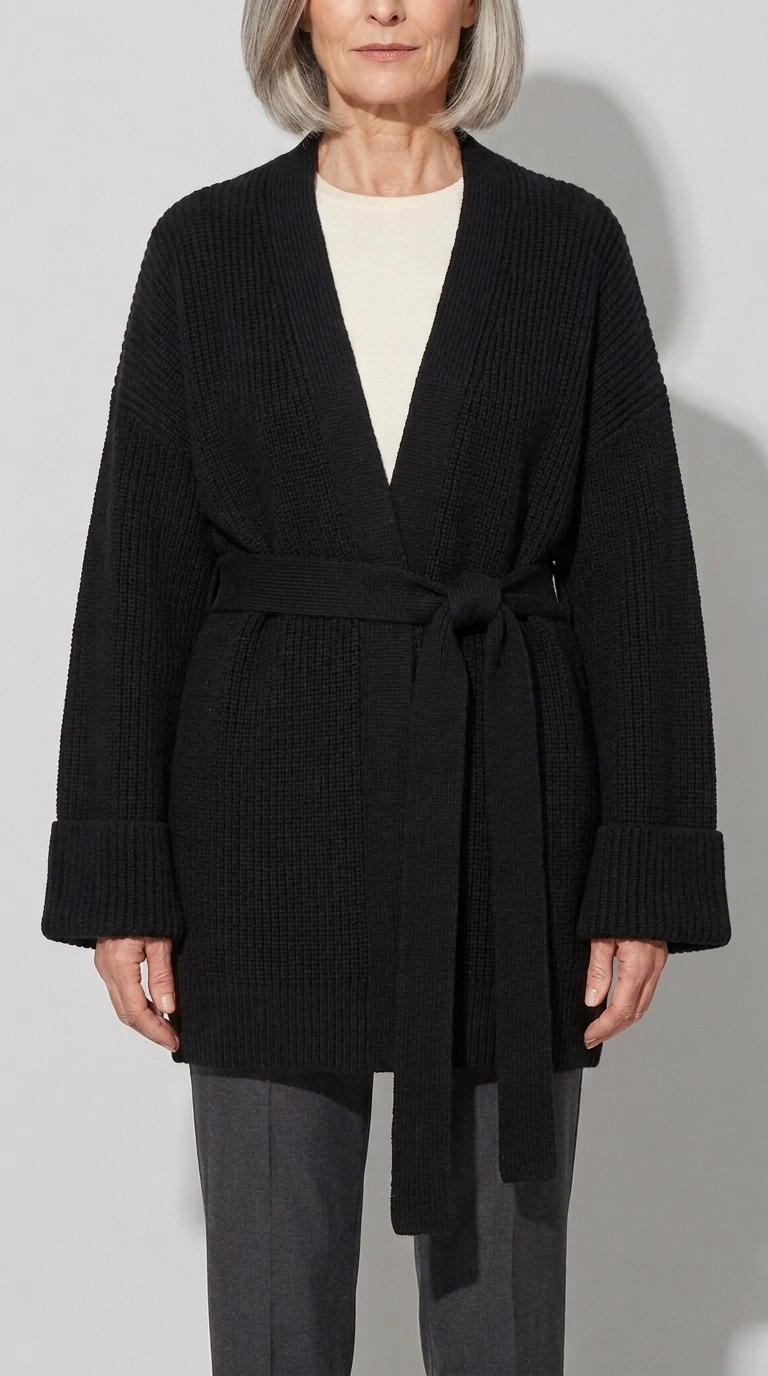 Code Culture catalog | cashmere-belt-knitted-cardigan-jacket | black | zoom detail