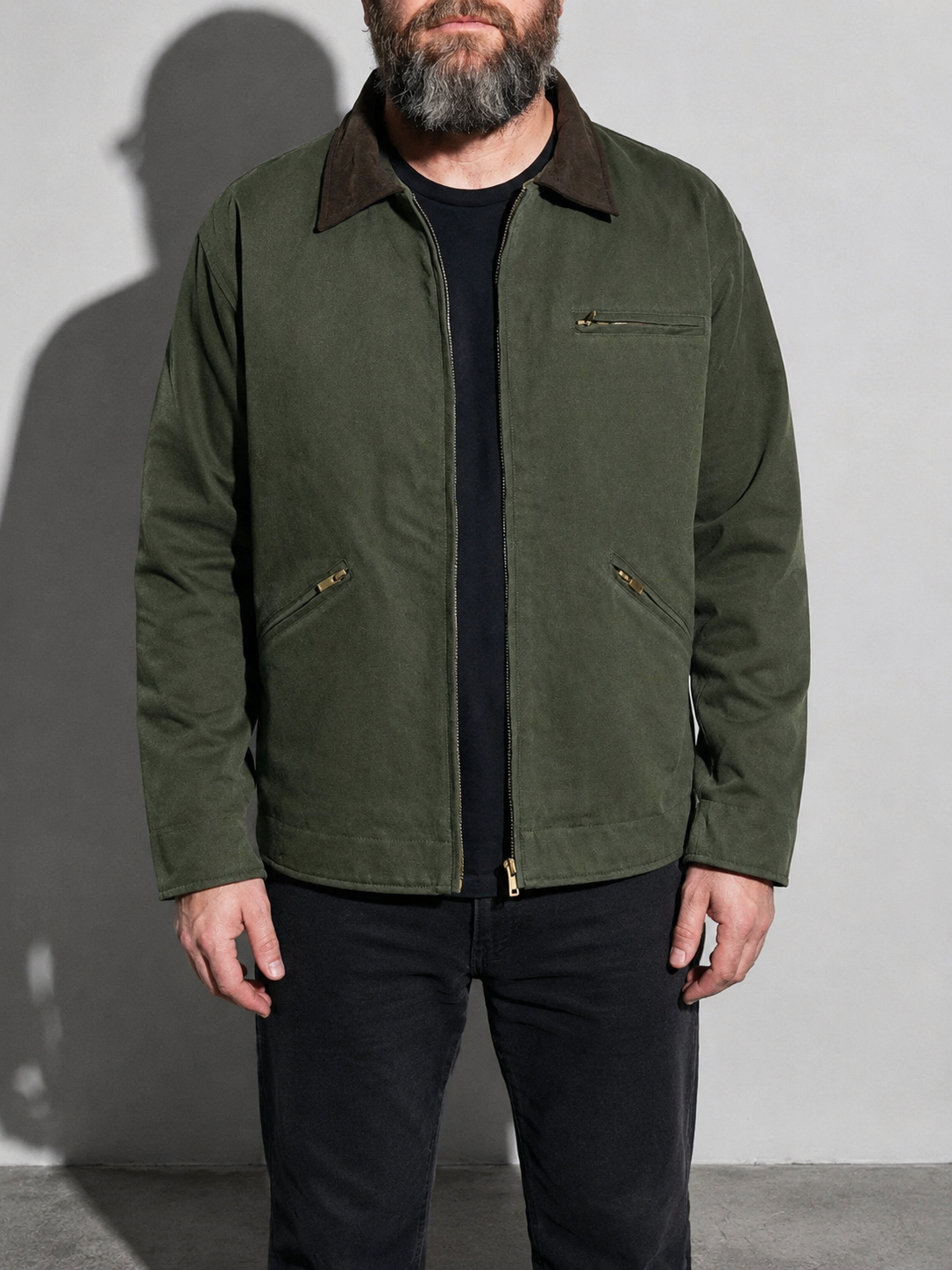 Code Culture catalog | american-workwear-retro-lapel-jacket | color-army-green | zoom detail
