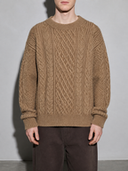 Code Culture catalog | autumn-and-winter-new-mens-twist-sweater-casual-round-neck-pullover-top | b046-khaki | zoom detail
