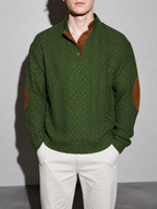Code Culture catalog | stand-collar-long-sleeve-jacquard-knitted-pullover-sweater | army-green | zoom detail