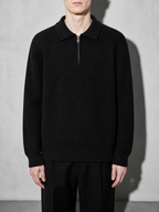 Code Culture catalog | mens-zip-up-polo-knit-sweater | black | zoom detail