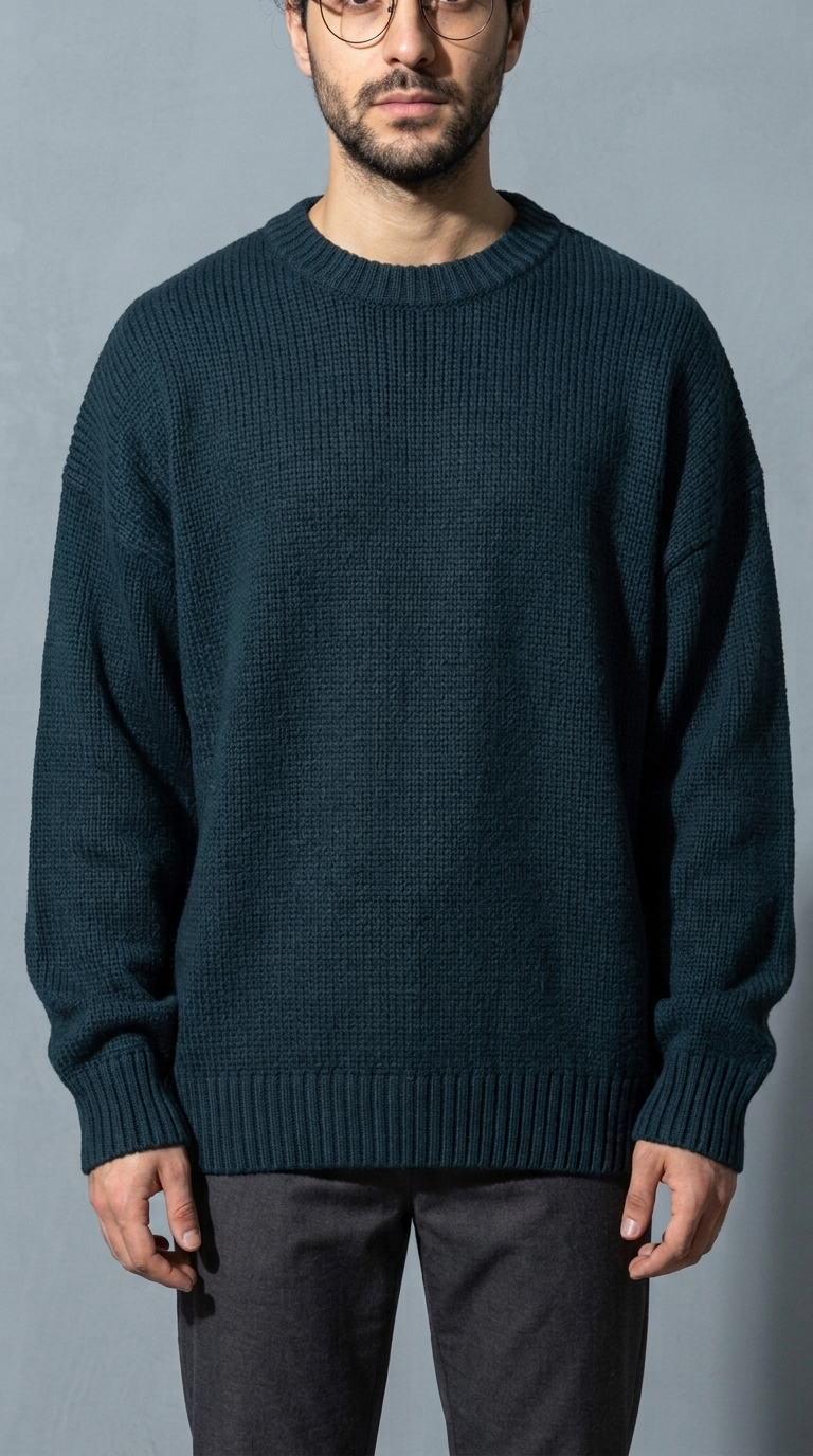 Code Culture catalog | loose-knit-sweater-thickened-bottoming-sweater | blue | zoom detail
